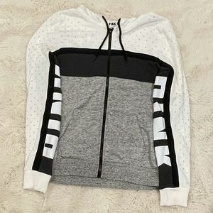 VS Pink Colorblock Rhinestone Zip-Up Hoodie